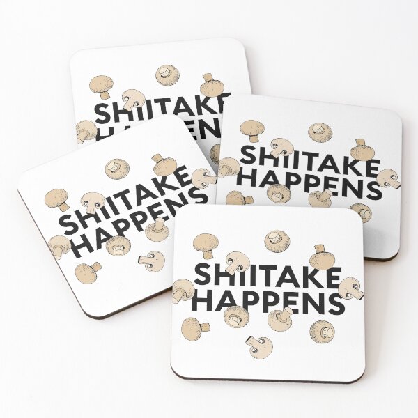 Item preview, "Shiitake happens" statement collage with mushrooms designed and sold by TrueType.