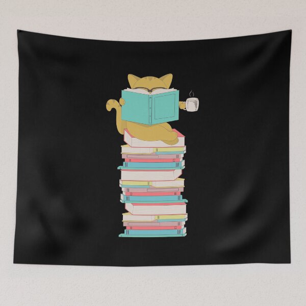 Item preview, Cat with glasses drinking coffee or tea and reading book designed and sold by gogo-jr.