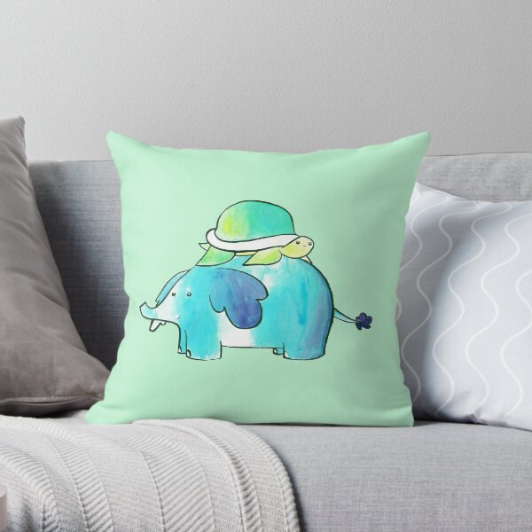 Turtle and Elephant Watercolor Throw Pillow