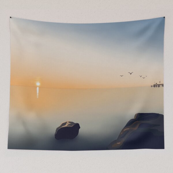 Item preview, Golden Sunrise Minimalistic Landscape Digital Illustration designed and sold by AlmightyClaire.