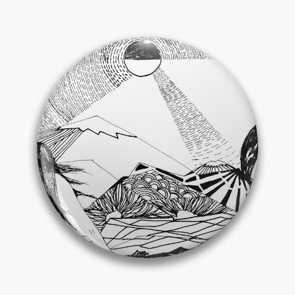 Item preview, wav sun Fuji mountain line art  black and white drawing by Indie Lady  designed and sold by EinatMo.