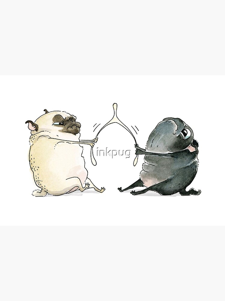Thumbnail 2 of 2, Greeting Card, Wishbone Pugs funny Thanksgiving card designed and sold by inkpug.