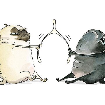Artwork thumbnail, Wishbone Pugs funny Thanksgiving card by inkpug