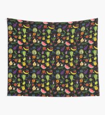 Fruit and vegetables English alphabet on dark Wall Tapestry