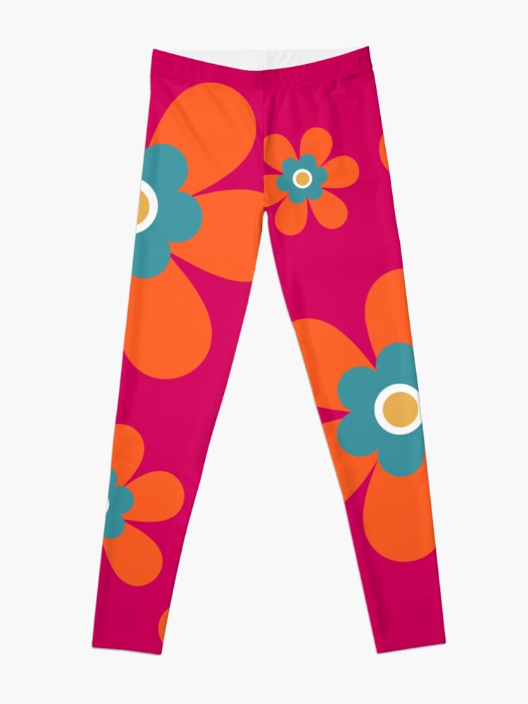 Discover Cute retro 70s colorful autumn flower power bright orange and hot pink graphic pattern Leggings
