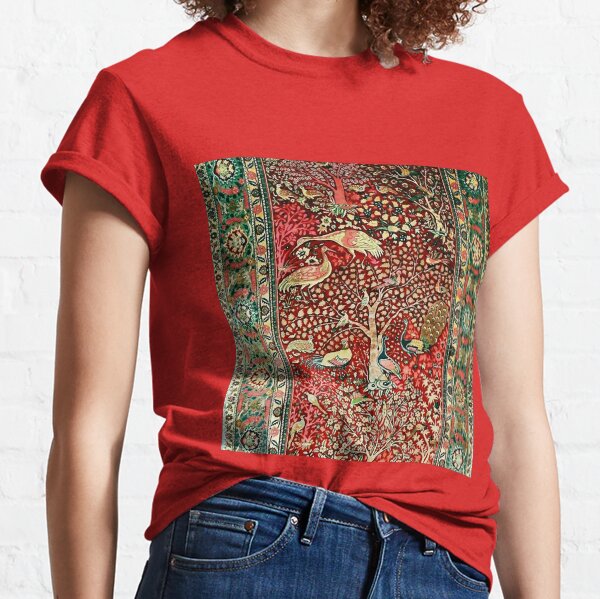 Antique Persian Rug Bird Tree Flowers ca. 1600 Print Classic T-Shirt
