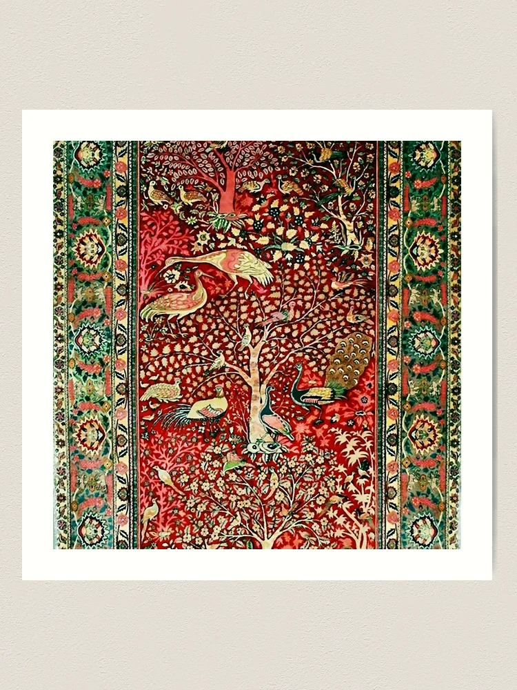 Antique Persian Rug Bird Tree Flowers ca. 1600 Print Art Print for Sale  by Vicky Brago-Mitchell®