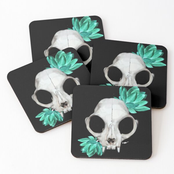 Item preview, Cat skull with succulents designed and sold by ArtHypnotic.