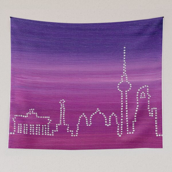 Item preview, Berlin Skyline in Dot Art on Pink & Purple Background designed and sold by nabeArtist.