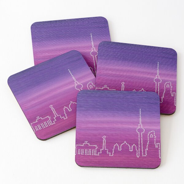 Aperçu de l'œuvre Skyline de Berlin en Dot Art sur fond rose et violet créée et vendue par nabeArtist.