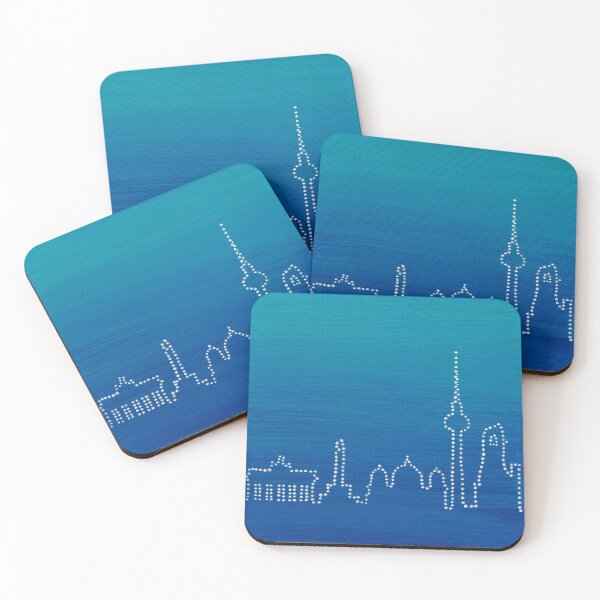 Aperçu de l'œuvre Skyline de Berlin en Dot Art sur fond dégradé bleu créée et vendue par nabeArtist.
