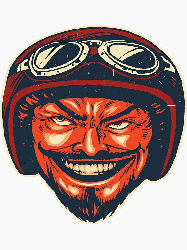 "devil wearing motorcycle helmet " Sticker for Sale by atooxi | Redbubble