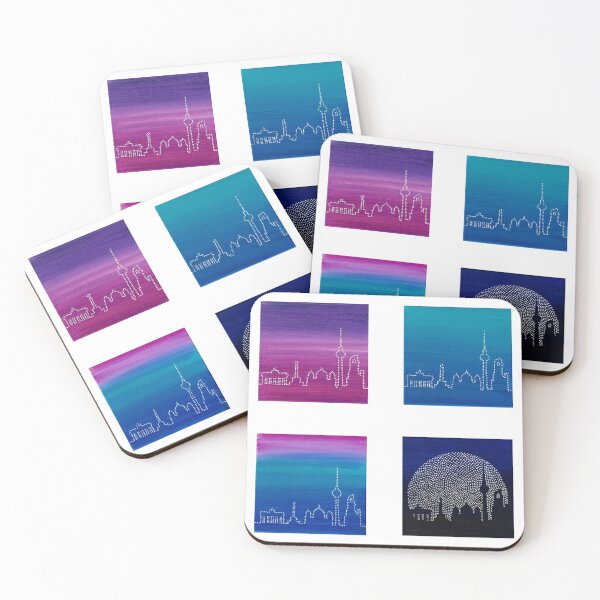 Item preview, Sticker Set: Berlin Skyline with Different Blue & Pink Backgrounds in Dot Art designed and sold by nabeArtist.