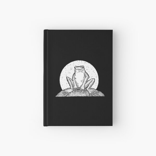 Cute Vintage Cottagecore Frog Sitting - Grumpy Sad Toad and Full Moon - Goblincore Emo Froggy - Meadowcore Woodland Hipster Look Hardcover Journal