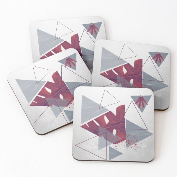 Item preview, Red Monsterra & Triangles pattern designed and sold by Alexa Mihulin.