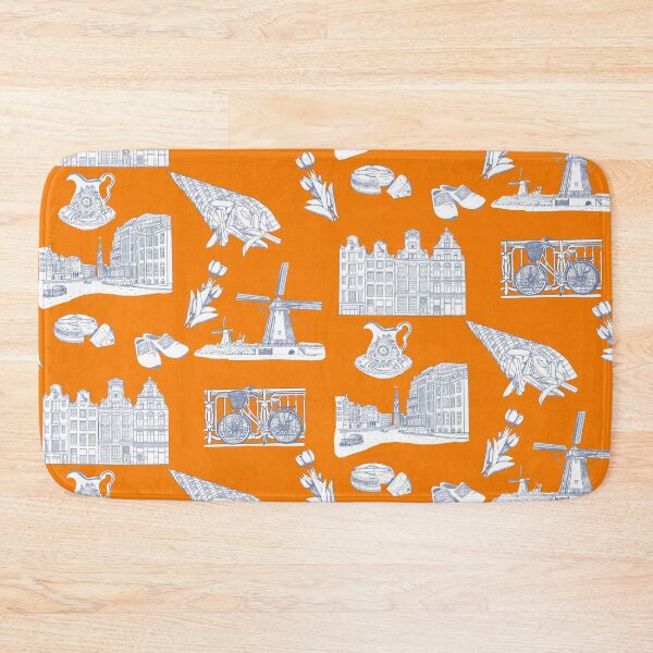 Item preview, Netherlands Toille de Jouy pattern on Orange Background designed and sold by Quick Brown Fox Canada.