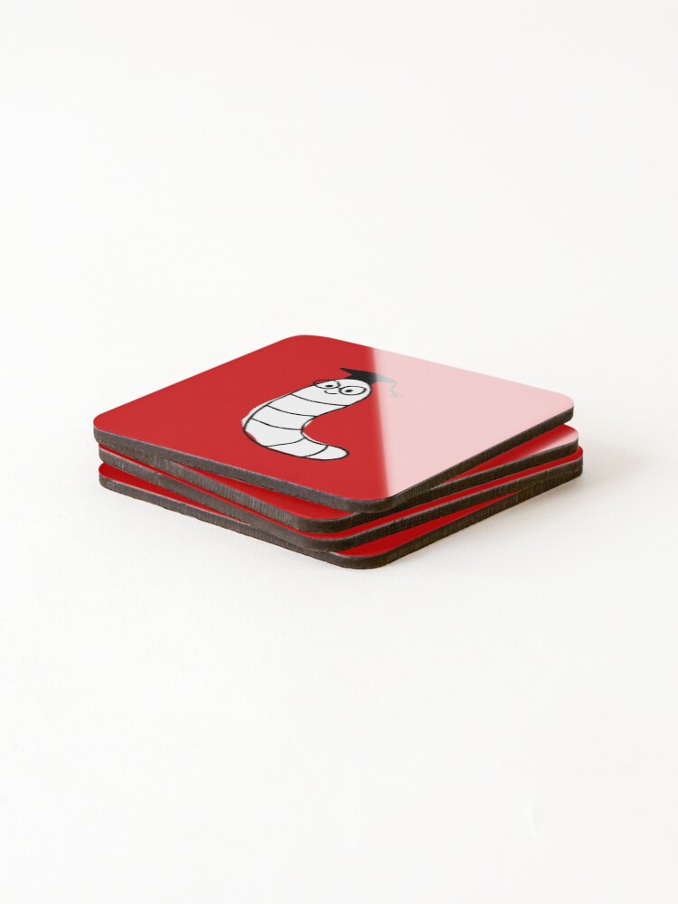Thumbnail 4 of 5, Coasters (Set of 4), Scholar Worm designed and sold by RedsStickerShop.
