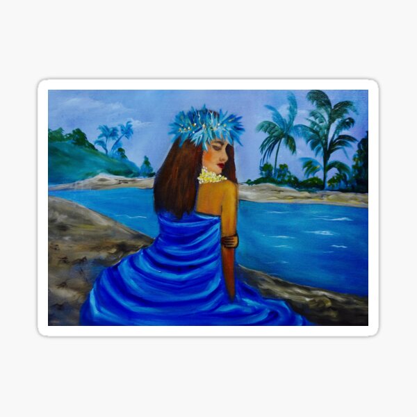 Hula Girl On The Beach In Blue Sticker For Sale By Jennyleeandjim