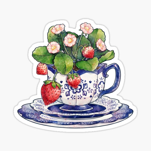 Teacup with Strawberry Plant Sticker