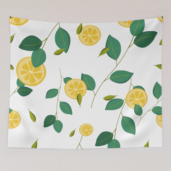 Item preview, pattern with lemon slices and branches of a lemon tree designed and sold by milkyway555.