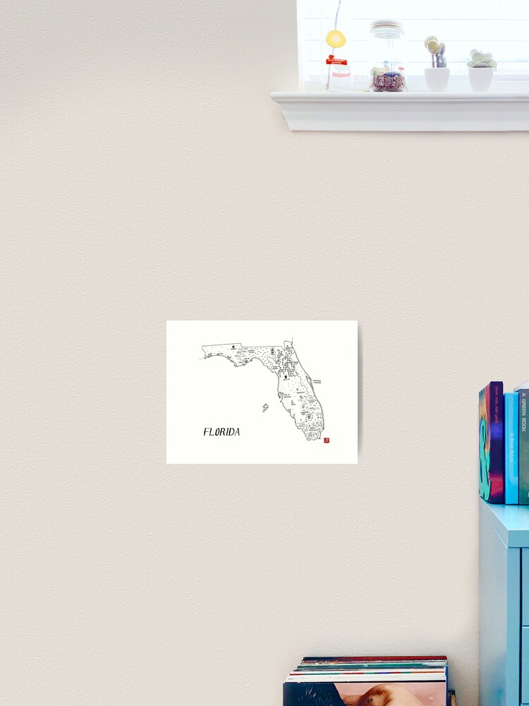 Thumbnail 2 of 3, Art Print, Florida as a fantasy map - black and white designed and sold by aldayuan.