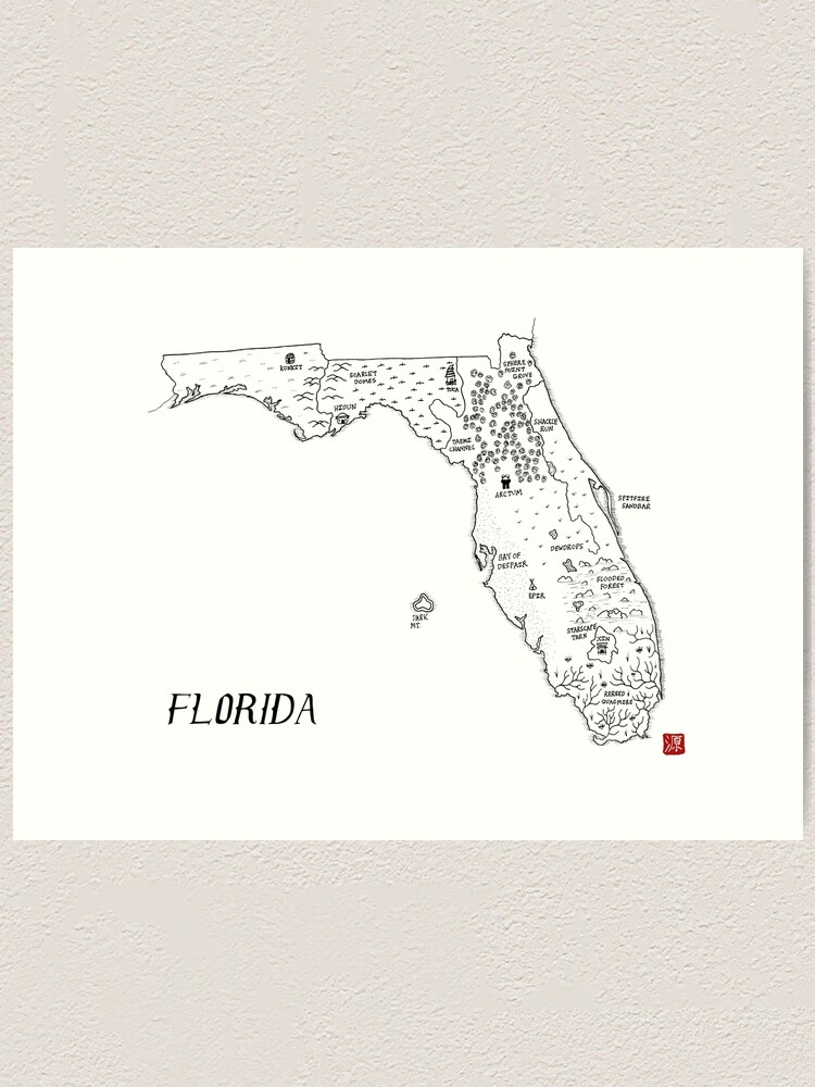 Thumbnail 1 of 3, Art Print, Florida as a fantasy map - black and white designed and sold by aldayuan.