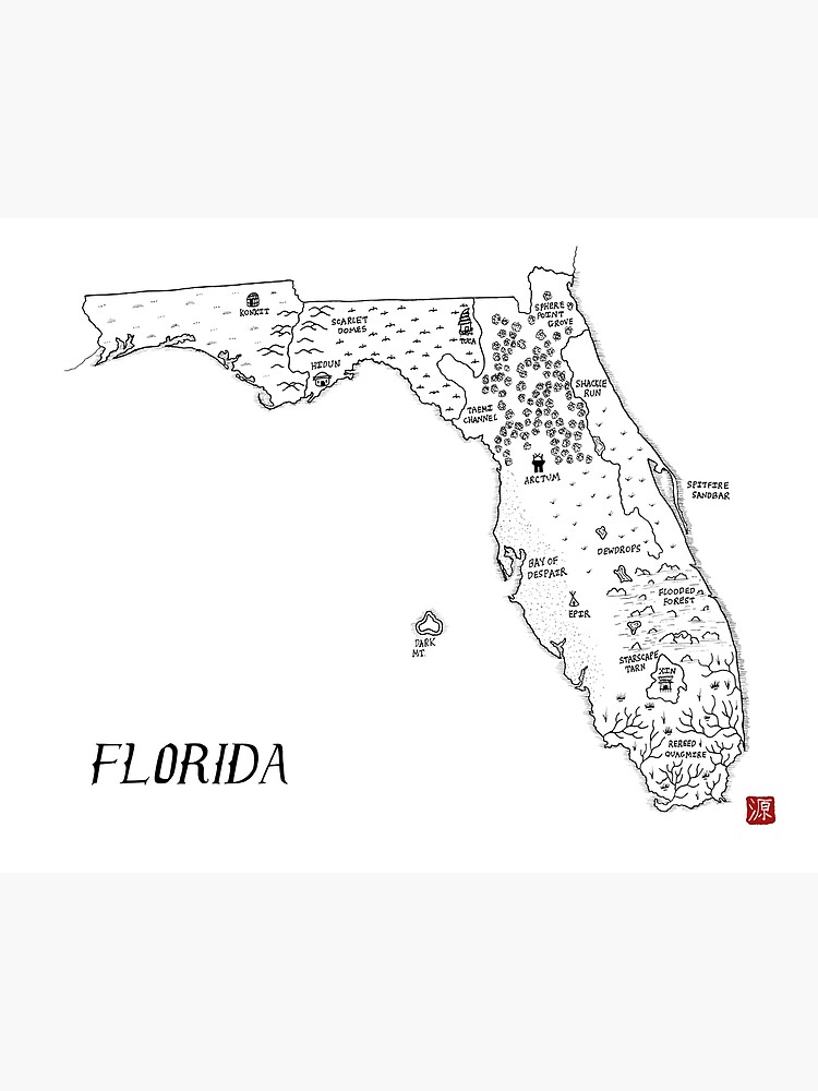Thumbnail 3 of 3, Art Print, Florida as a fantasy map - black and white designed and sold by aldayuan.