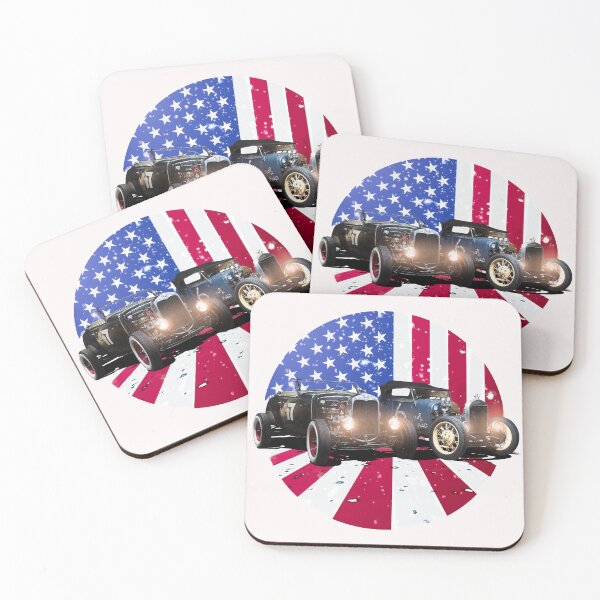 Item preview, Ford Roadster Model A T hot rod in front of American Flag designed and sold by lensesandwheels.
