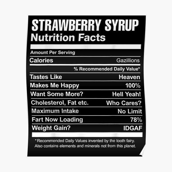 "Strawberry Syrup Nutrition Facts Funny Graphic " Poster by