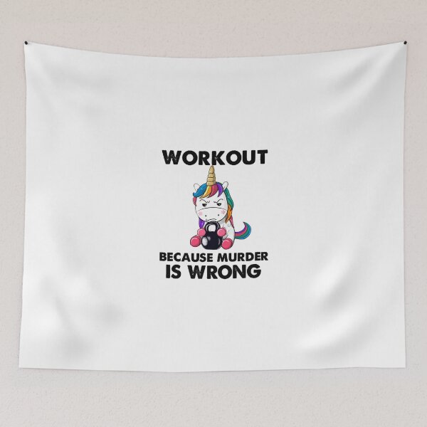 Item preview, Workout Because Murder Is Wrong Funny Fitness Gym Weightlifting Unicorn designed and sold by AngelJames.