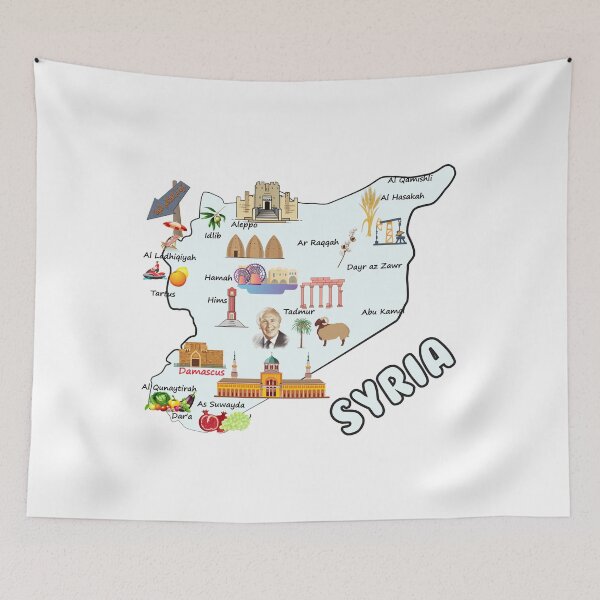 Item preview, Syria map, major cities names flag Syrian national symbols and landmarks خريطة سوريا مع اهم المدن واهم المعالم الاقتصادية والاجتماعية والسياحية designed and sold by mashmosh.