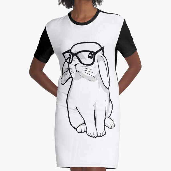 Hipster Rabbit Graphic T-Shirt Dress