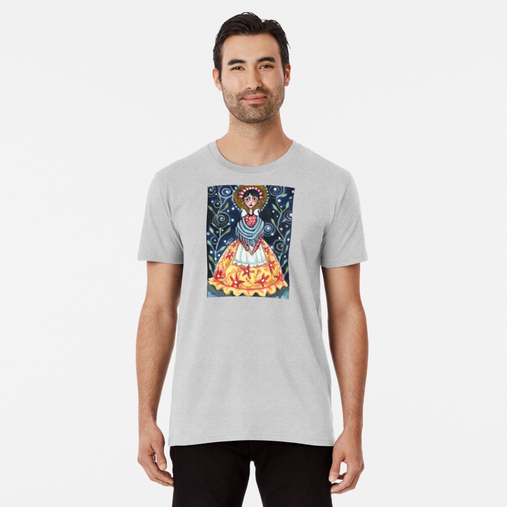 frida kahlo spring floral with birds, swirls, meloearth portrait, celebrity cute woman, mexican artist, flowers foliage Premium T-Shirt