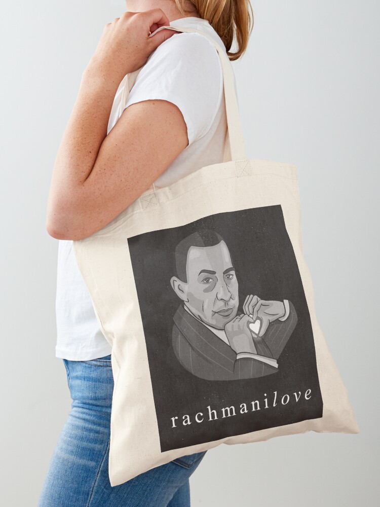 Thumbnail 1 of 5, Tote Bag, Rachmaninov "RachmaniLOVE" classical composer funny designed and sold by Jasmijn De Klerk.