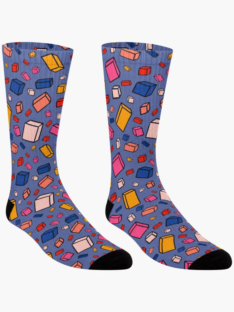 Thumbnail 3 of 5, Socks, Colorful Block Pattern on Blue designed and sold by OneLook.