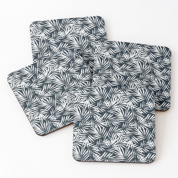 Item preview, White Tropical Palm Leaves Pattern on Navy Background designed and sold by cgroenewald.
