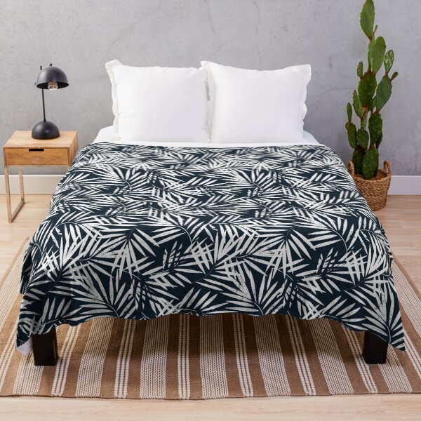 Item preview, White Tropical Palm Leaves Pattern on Navy Background designed and sold by cgroenewald.