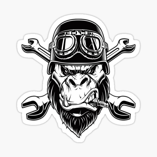 furious gorilla wearing motorcycle helmet Sticker