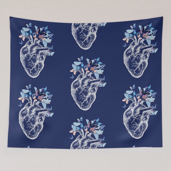 Item preview, Copy of human heart with blue butterflies, watercolor style, anatomy art designed and sold by Collagedream.