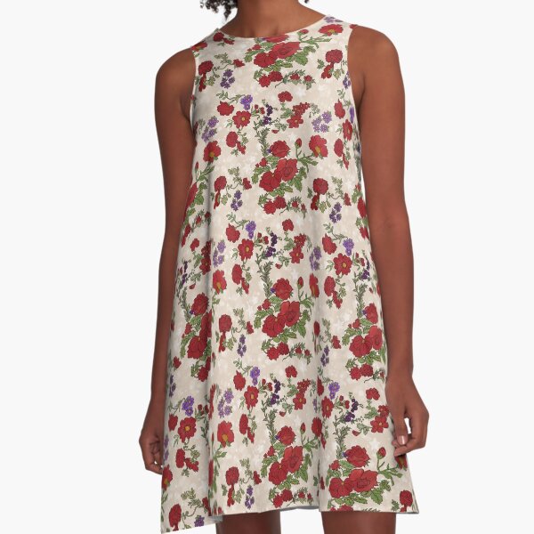 Cottage Rose on Light Cream A-Line Dress