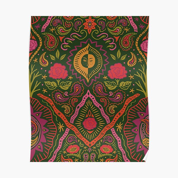 Spruce Green Moonlit Paisley Poster