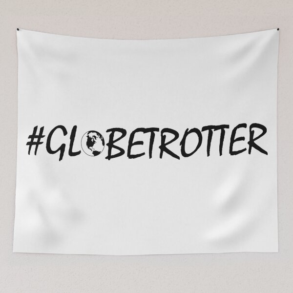 Item preview, Globetrotter with hashtag and world globe sign black and white minimalistic quote vintage typography designed and sold by Deegital18.