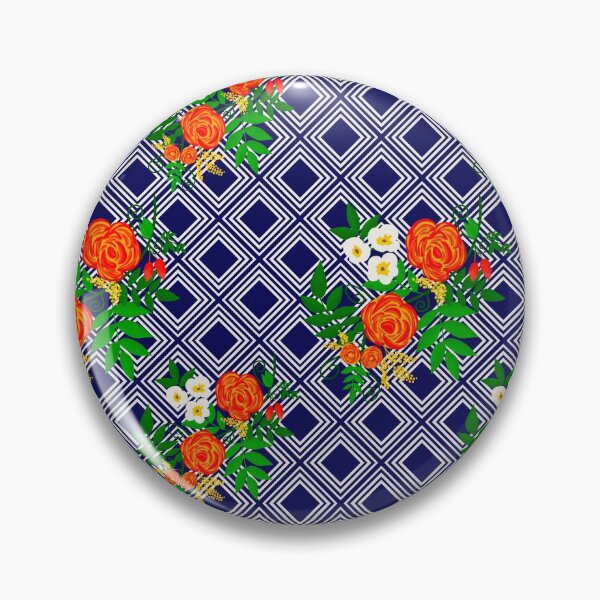 Item preview, Colorful flowers on a geometric pattern on a navy background designed and sold by Chamaiporn Pangtorn.