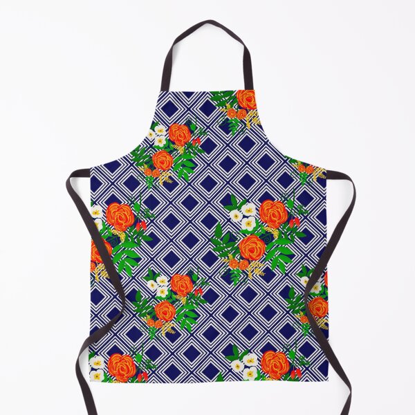 Item preview, Colorful flowers on a geometric pattern on a navy background designed and sold by Chamaiporn Pangtorn.