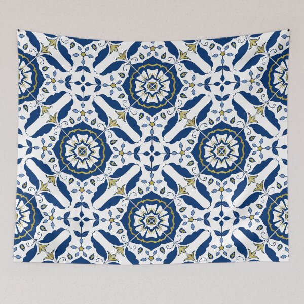 Item preview, Cascais Azulejo Tile Pattern // blue & gold designed and sold by creativebakergb.
