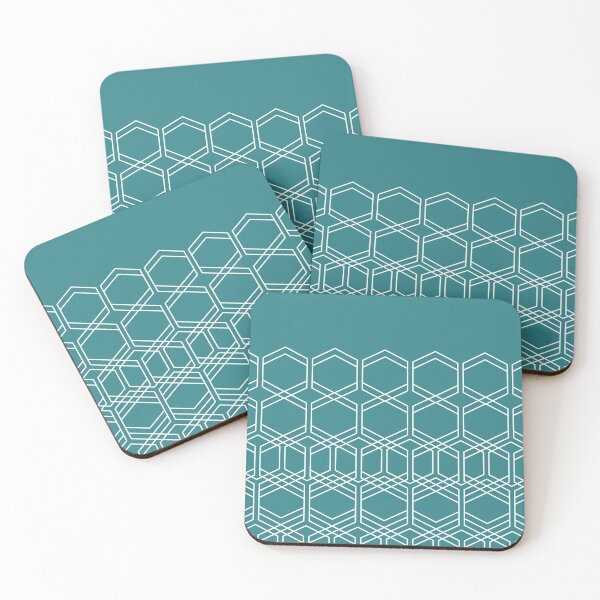 Item preview, Overlapping geometric hexagon pattern in white with light turquoise background designed and sold by CiniArt.