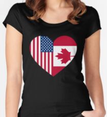 USA Canada flag heart Women's Fitted Scoop T-Shirt
