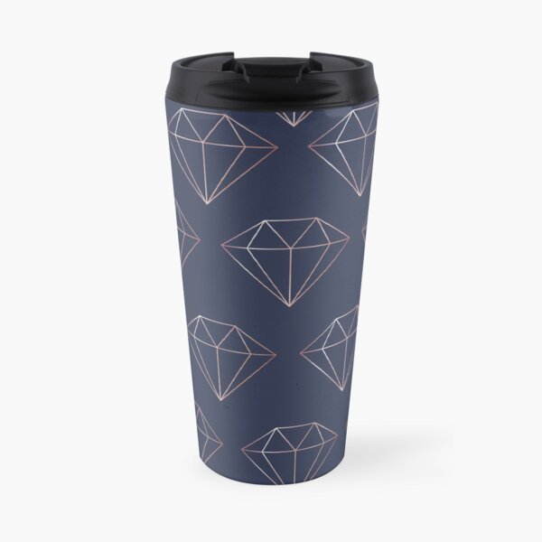 Navy and Rose Gold Diamonds Travel Coffee Mug