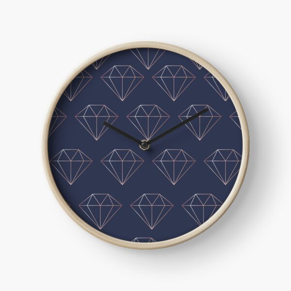 Navy and Rose Gold Diamonds Clock