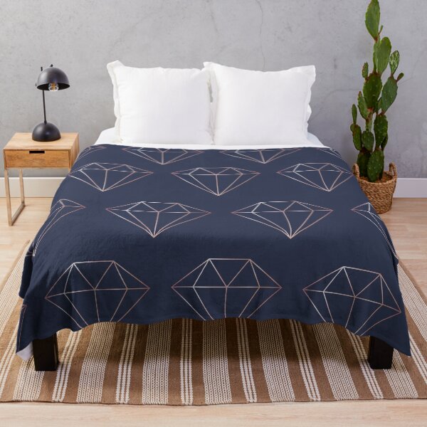 Navy and Rose Gold Diamonds Throw Blanket